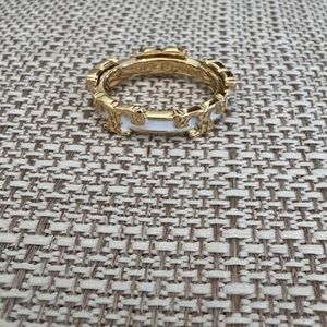 NWOT Tory Burch Serif-T Stackable Logo ring with white enamel and 18k gold
